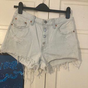 High Waist Button Fly Levi's Cutoffs - Light Wash - W28